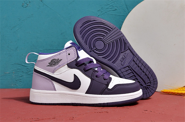 Youth Running Weapon Air Jordan 1 White/Purple Shoes 0152